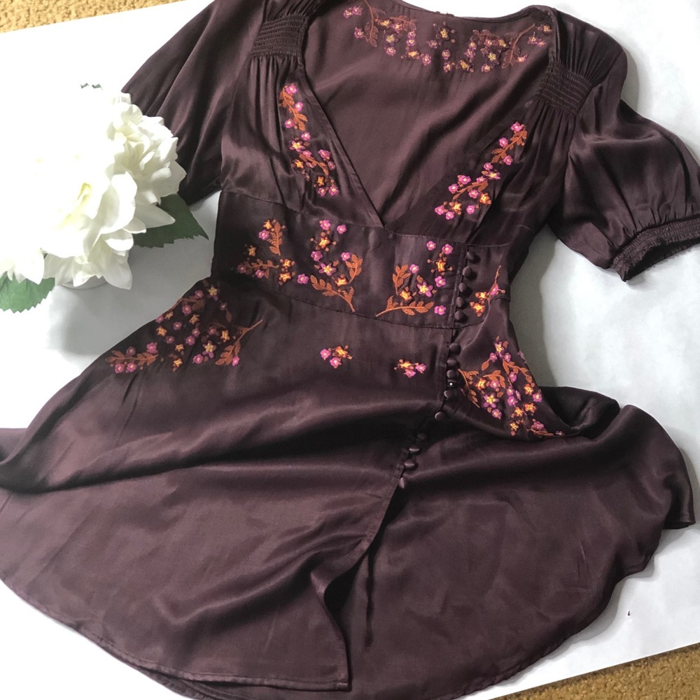 Free People Silk Maroon Flowy Dress With Slit NWOT